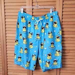 Men’s Rubber Duck Funny Novelty Duck Print Pool Shorts Swim Trunks Size XXL New